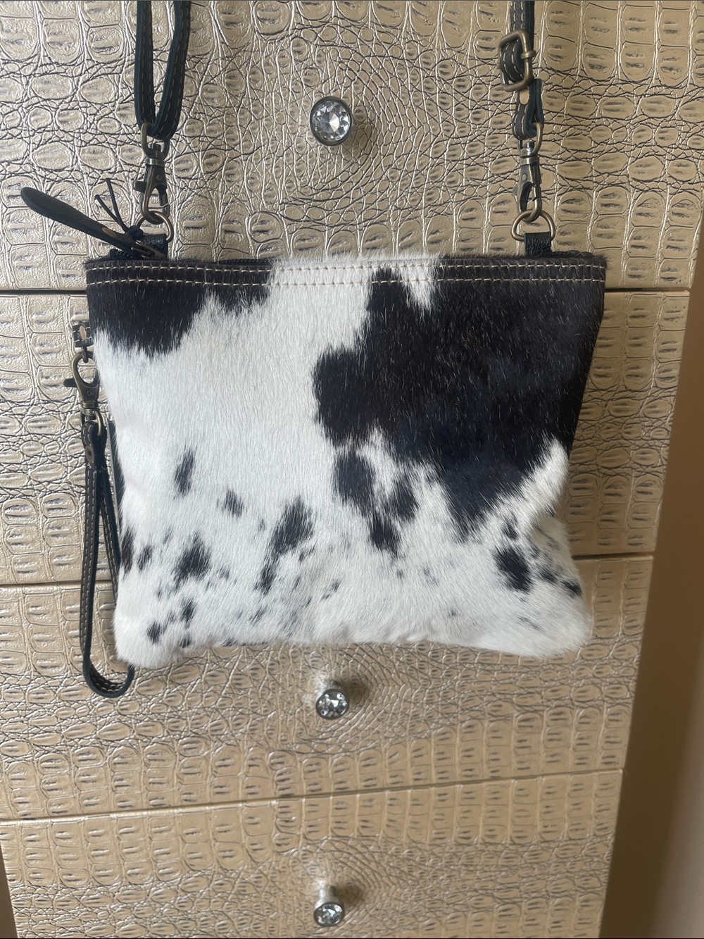 Myra-Black & White Cowhide Crossbody Bag - Women